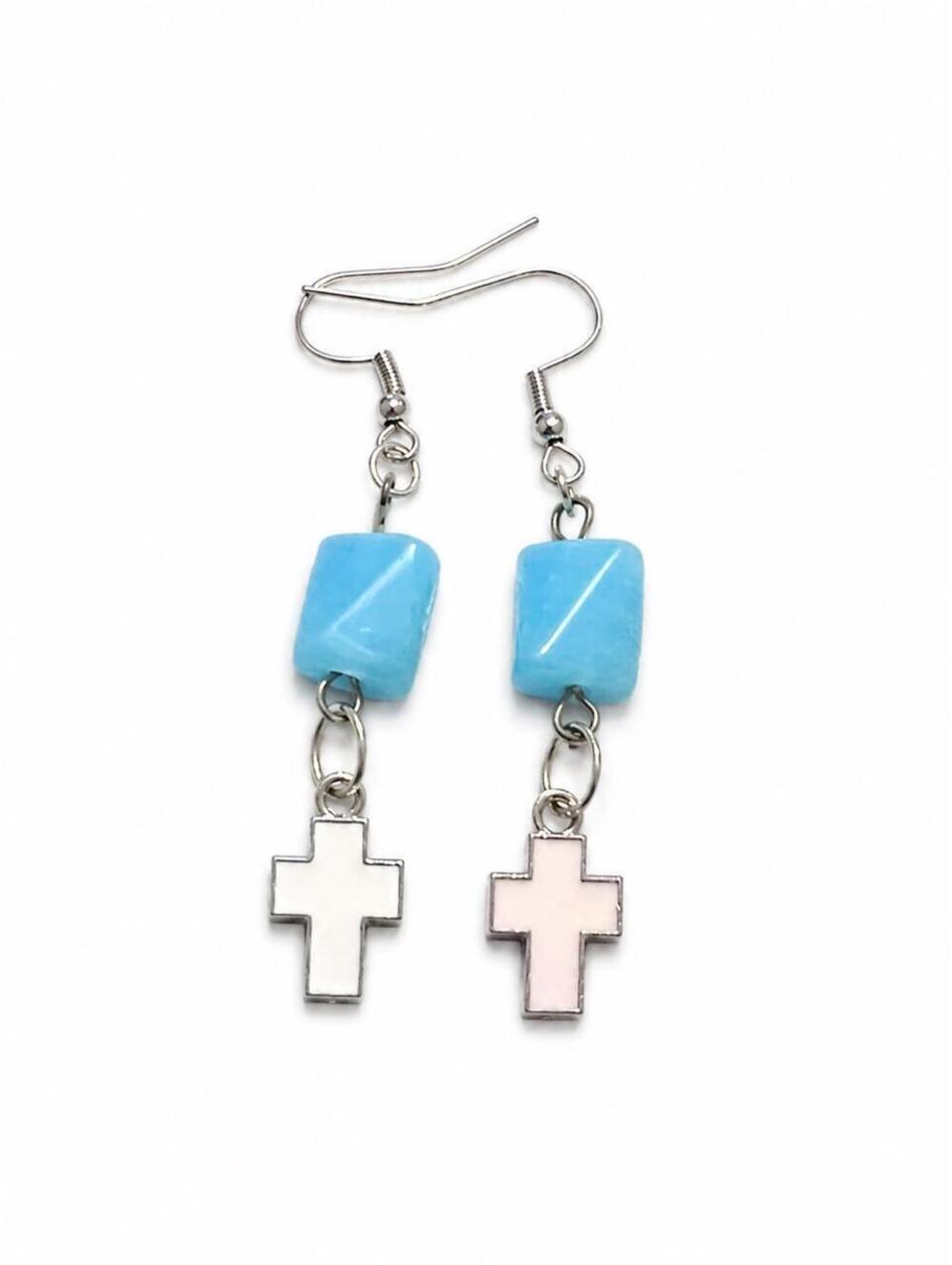 Handmade turquoise cross dangle earrings